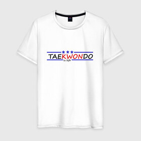 Мужская футболка хлопок с принтом Taekwondo is life в Новосибирске, 100% хлопок | прямой крой, круглый вырез горловины, длина до линии бедер, слегка спущенное плечо. | 