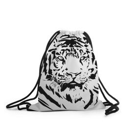 Рюкзак-мешок 3D с принтом Тигр в Новосибирске, 100% полиэстер | плотность ткани — 200 г/м2, размер — 35 х 45 см; лямки — толстые шнурки, застежка на шнуровке, без карманов и подкладки | взгляд | тигр | трафарет | хищник