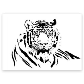 Поздравительная открытка с принтом Тигр в Новосибирске, 100% бумага | плотность бумаги 280 г/м2, матовая, на обратной стороне линовка и место для марки
 | взгляд | тигр | трафарет | хищник