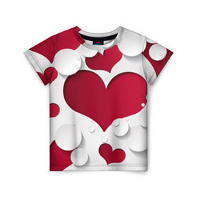 Детская футболка 3D с принтом Сердца в Новосибирске, 100% гипоаллергенный полиэфир | прямой крой, круглый вырез горловины, длина до линии бедер, чуть спущенное плечо, ткань немного тянется | любовь | орнамент | праздник | сердца