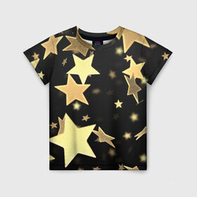Детская футболка 3D с принтом Золотые звезды в Новосибирске, 100% гипоаллергенный полиэфир | прямой крой, круглый вырез горловины, длина до линии бедер, чуть спущенное плечо, ткань немного тянется | Тематика изображения на принте: золотые звезды | орнамент | праздник