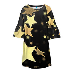 Детское платье 3D с принтом Золотые звезды в Новосибирске, 100% полиэстер | прямой силуэт, чуть расширенный к низу. Круглая горловина, на рукавах — воланы | золотые звезды | орнамент | праздник