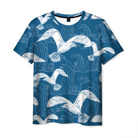 Мужская футболка 3D с принтом Чайки в Новосибирске, 100% полиэфир | прямой крой, круглый вырез горловины, длина до линии бедер | Тематика изображения на принте: небо | полет | птицы | чайки