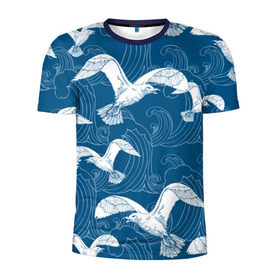 Мужская футболка 3D спортивная с принтом Чайки в Новосибирске, 100% полиэстер с улучшенными характеристиками | приталенный силуэт, круглая горловина, широкие плечи, сужается к линии бедра | Тематика изображения на принте: небо | полет | птицы | чайки