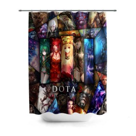 Штора 3D для ванной с принтом Dota-2 Девушки в Новосибирске, 100% полиэстер | плотность материала — 100 г/м2. Стандартный размер — 146 см х 180 см. По верхнему краю — пластиковые люверсы для креплений. В комплекте 10 пластиковых колец | dota 2 коллаж | девушки | игра | монстры | оружие