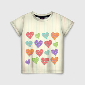 Детская футболка 3D с принтом Сердечки в Новосибирске, 100% гипоаллергенный полиэфир | прямой крой, круглый вырез горловины, длина до линии бедер, чуть спущенное плечо, ткань немного тянется | любовь | сердце | счастье | тепло | узор