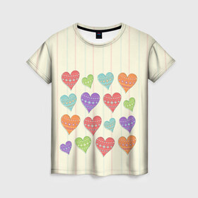 Женская футболка 3D с принтом Сердечки в Новосибирске, 100% полиэфир ( синтетическое хлопкоподобное полотно) | прямой крой, круглый вырез горловины, длина до линии бедер | любовь | сердце | счастье | тепло | узор