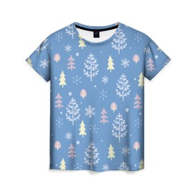 Женская футболка 3D с принтом Снежные елки в Новосибирске, 100% полиэфир ( синтетическое хлопкоподобное полотно) | прямой крой, круглый вырез горловины, длина до линии бедер | 2016 | елки | новый год | новый год 2016 | палки