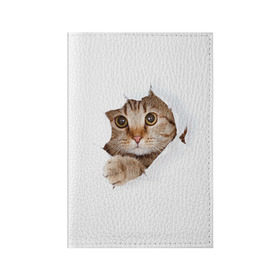 Обложка для паспорта матовая кожа с принтом Котик в Новосибирске, натуральная матовая кожа | размер 19,3 х 13,7 см; прозрачные пластиковые крепления | Тематика изображения на принте: кот | котенок | котик | кошка | милый