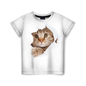 Детская футболка 3D с принтом Котик в Новосибирске, 100% гипоаллергенный полиэфир | прямой крой, круглый вырез горловины, длина до линии бедер, чуть спущенное плечо, ткань немного тянется | кот | котенок | котик | кошка | милый