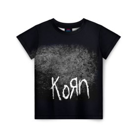 Детская футболка 3D с принтом KoЯn в Новосибирске, 100% гипоаллергенный полиэфир | прямой крой, круглый вырез горловины, длина до линии бедер, чуть спущенное плечо, ткань немного тянется | Тематика изображения на принте: korn | metal | rock | группы | корн | метал | рок
