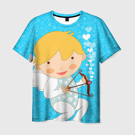 Мужская футболка 3D с принтом Ангел мальчик в Новосибирске, 100% полиэфир | прямой крой, круглый вырез горловины, длина до линии бедер | angel | love | valentine | ангел | валентина | валентинка | любовь | святого