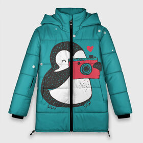 Женская зимняя куртка 3D с принтом Пингвин с фотоаппаратом в Новосибирске, верх — 100% полиэстер; подкладка — 100% полиэстер; утеплитель — 100% полиэстер | длина ниже бедра, силуэт Оверсайз. Есть воротник-стойка, отстегивающийся капюшон и ветрозащитная планка. 

Боковые карманы с листочкой на кнопках и внутренний карман на молнии | 14 февраля | влюбленные | девушка | день святого валентина | любовь | пара | парень