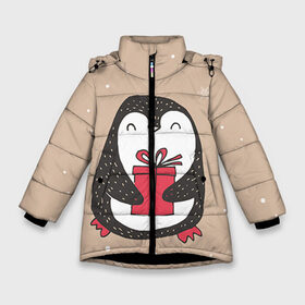 Зимняя куртка для девочек 3D с принтом Пингвин с подарком в Новосибирске, ткань верха — 100% полиэстер; подклад — 100% полиэстер, утеплитель — 100% полиэстер. | длина ниже бедра, удлиненная спинка, воротник стойка и отстегивающийся капюшон. Есть боковые карманы с листочкой на кнопках, утяжки по низу изделия и внутренний карман на молнии. 

Предусмотрены светоотражающий принт на спинке, радужный светоотражающий элемент на пуллере молнии и на резинке для утяжки. | пингвин