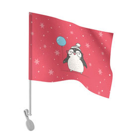 Флаг для автомобиля с принтом Пингвин с шариком в Новосибирске, 100% полиэстер | Размер: 30*21 см | Тематика изображения на принте: пингвин
