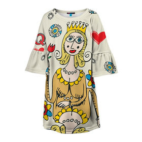 Детское платье 3D с принтом Червовая дама в Новосибирске, 100% полиэстер | прямой силуэт, чуть расширенный к низу. Круглая горловина, на рукавах — воланы | 14 февраля | love | влюбленные | карты | королева | король | лав | любовь | пара | парные | подарок