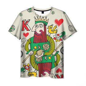 Мужская футболка 3D с принтом Червовый король в Новосибирске, 100% полиэфир | прямой крой, круглый вырез горловины, длина до линии бедер | 14 февраля | love | влюбленные | карты | королева | король | лав | любовь | пара | парные | подарок
