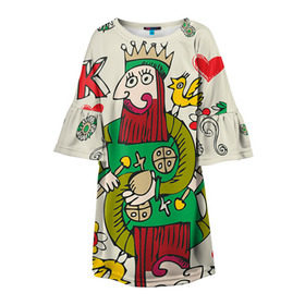 Детское платье 3D с принтом Червовый король в Новосибирске, 100% полиэстер | прямой силуэт, чуть расширенный к низу. Круглая горловина, на рукавах — воланы | 14 февраля | love | влюбленные | карты | королева | король | лав | любовь | пара | парные | подарок