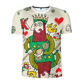 Мужская футболка 3D спортивная с принтом Червовый король в Новосибирске, 100% полиэстер с улучшенными характеристиками | приталенный силуэт, круглая горловина, широкие плечи, сужается к линии бедра | 14 февраля | love | влюбленные | карты | королева | король | лав | любовь | пара | парные | подарок