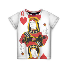 Детская футболка 3D с принтом Дама в Новосибирске, 100% гипоаллергенный полиэфир | прямой крой, круглый вырез горловины, длина до линии бедер, чуть спущенное плечо, ткань немного тянется | 14 февраля | love | влюбленные | карты | королева | король | лав | любовь | пара | парные | подарок