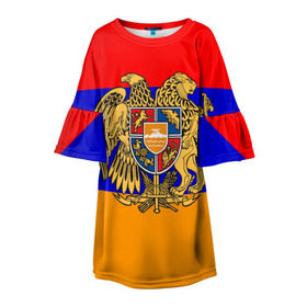 Детское платье 3D с принтом Герб и флаг Армении в Новосибирске, 100% полиэстер | прямой силуэт, чуть расширенный к низу. Круглая горловина, на рукавах — воланы | armenia | армения | герб | флаг