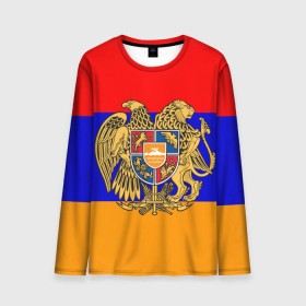 Мужской лонгслив 3D с принтом Герб и флаг Армении в Новосибирске, 100% полиэстер | длинные рукава, круглый вырез горловины, полуприлегающий силуэт | armenia | армения | герб | флаг