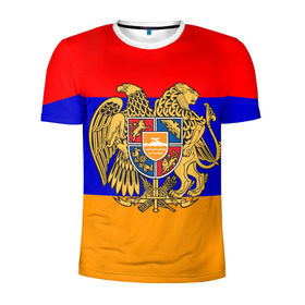 Мужская футболка 3D спортивная с принтом Герб и флаг Армении в Новосибирске, 100% полиэстер с улучшенными характеристиками | приталенный силуэт, круглая горловина, широкие плечи, сужается к линии бедра | armenia | армения | герб | флаг
