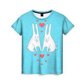 Женская футболка 3D с принтом Зай и зая в Новосибирске, 100% полиэфир ( синтетическое хлопкоподобное полотно) | прямой крой, круглый вырез горловины, длина до линии бедер | 14 февраля | bear | love | teddy | валентин | влюбленный | зайчик | зая | заяц | любовь | милый | рисунок | сердечко | сердце
