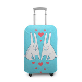 Чехол для чемодана 3D с принтом Зай и зая в Новосибирске, 86% полиэфир, 14% спандекс | двустороннее нанесение принта, прорези для ручек и колес | 14 февраля | bear | love | teddy | валентин | влюбленный | зайчик | зая | заяц | любовь | милый | рисунок | сердечко | сердце