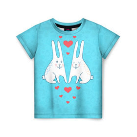 Детская футболка 3D с принтом Зай и зая в Новосибирске, 100% гипоаллергенный полиэфир | прямой крой, круглый вырез горловины, длина до линии бедер, чуть спущенное плечо, ткань немного тянется | 14 февраля | bear | love | teddy | валентин | влюбленный | зайчик | зая | заяц | любовь | милый | рисунок | сердечко | сердце