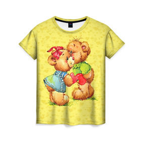 Женская футболка 3D с принтом Влюбленные мишки в Новосибирске, 100% полиэфир ( синтетическое хлопкоподобное полотно) | прямой крой, круглый вырез горловины, длина до линии бедер | 14 февраля | bear | love | teddy | валентин | влюбленный | любовь | милый | мишка | рисунок | сердечко | сердце