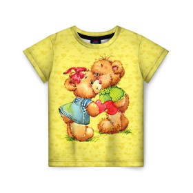 Детская футболка 3D с принтом Влюбленные мишки в Новосибирске, 100% гипоаллергенный полиэфир | прямой крой, круглый вырез горловины, длина до линии бедер, чуть спущенное плечо, ткань немного тянется | 14 февраля | bear | love | teddy | валентин | влюбленный | любовь | милый | мишка | рисунок | сердечко | сердце