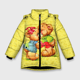 Зимняя куртка для девочек 3D с принтом Влюбленные мишки в Новосибирске, ткань верха — 100% полиэстер; подклад — 100% полиэстер, утеплитель — 100% полиэстер. | длина ниже бедра, удлиненная спинка, воротник стойка и отстегивающийся капюшон. Есть боковые карманы с листочкой на кнопках, утяжки по низу изделия и внутренний карман на молнии. 

Предусмотрены светоотражающий принт на спинке, радужный светоотражающий элемент на пуллере молнии и на резинке для утяжки. | 14 февраля | bear | love | teddy | валентин | влюбленный | любовь | милый | мишка | рисунок | сердечко | сердце
