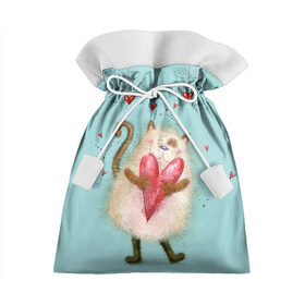 Подарочный 3D мешок с принтом Котик в Новосибирске, 100% полиэстер | Размер: 29*39 см | 14 февраля | bear | love | teddy | валентин | влюбленный | киска | кот | котик | любовь | милый | рисунок | сердечко | сердце