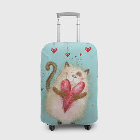 Чехол для чемодана 3D с принтом Котик в Новосибирске, 86% полиэфир, 14% спандекс | двустороннее нанесение принта, прорези для ручек и колес | 14 февраля | bear | love | teddy | валентин | влюбленный | киска | кот | котик | любовь | милый | рисунок | сердечко | сердце
