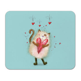 Коврик прямоугольный с принтом Котик в Новосибирске, натуральный каучук | размер 230 х 185 мм; запечатка лицевой стороны | Тематика изображения на принте: 14 февраля | bear | love | teddy | валентин | влюбленный | киска | кот | котик | любовь | милый | рисунок | сердечко | сердце