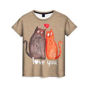 Женская футболка 3D с принтом Влюбленные котики в Новосибирске, 100% полиэфир ( синтетическое хлопкоподобное полотно) | прямой крой, круглый вырез горловины, длина до линии бедер | 14 февраля | bear | love | teddy | валентин | влюбленный | киска | кот | котик | любовь | милый | рисунок | сердечко | сердце