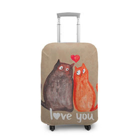 Чехол для чемодана 3D с принтом Влюбленные котики в Новосибирске, 86% полиэфир, 14% спандекс | двустороннее нанесение принта, прорези для ручек и колес | 14 февраля | bear | love | teddy | валентин | влюбленный | киска | кот | котик | любовь | милый | рисунок | сердечко | сердце