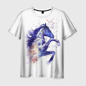 Мужская футболка 3D с принтом Лошадь. Арт 4 в Новосибирске, 100% полиэфир | прямой крой, круглый вырез горловины, длина до линии бедер | horse | horseshoe | акварель | головалошади | грива | единорог | жеребец | животные | конь | лошадь | лошадьскрыльями | подкова | природа | рисуноккрасками