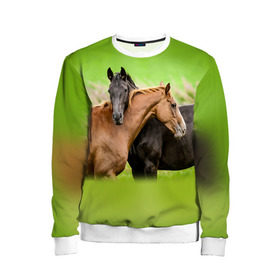 Детский свитшот 3D с принтом Лошади 2 в Новосибирске, 100% полиэстер | свободная посадка, прямой крой, мягкая тканевая резинка на рукавах и понизу свитшота | horse | horseshoe | акварель | головалошади | грива | единорог | жеребец | животные | конь | лошадь | лошадьскрыльями | подкова | природа | рисуноккрасками