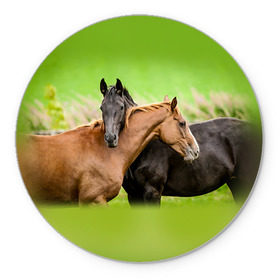 Коврик круглый с принтом Лошади 2 в Новосибирске, резина и полиэстер | круглая форма, изображение наносится на всю лицевую часть | horse | horseshoe | акварель | головалошади | грива | единорог | жеребец | животные | конь | лошадь | лошадьскрыльями | подкова | природа | рисуноккрасками
