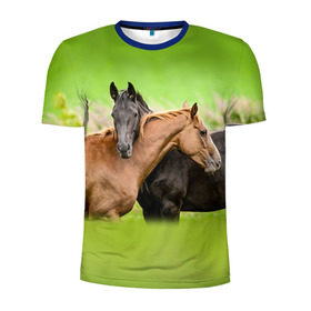 Мужская футболка 3D спортивная с принтом Лошади 2 в Новосибирске, 100% полиэстер с улучшенными характеристиками | приталенный силуэт, круглая горловина, широкие плечи, сужается к линии бедра | horse | horseshoe | акварель | головалошади | грива | единорог | жеребец | животные | конь | лошадь | лошадьскрыльями | подкова | природа | рисуноккрасками