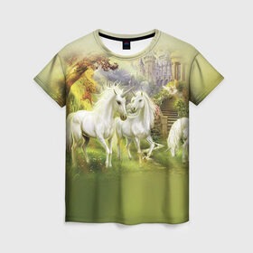 Женская футболка 3D с принтом Единороги в Новосибирске, 100% полиэфир ( синтетическое хлопкоподобное полотно) | прямой крой, круглый вырез горловины, длина до линии бедер | horse | horseshoe | акварель | головалошади | грива | единорог | жеребец | животные | конь | лошадь | лошадьскрыльями | подкова | природа | рисуноккрасками
