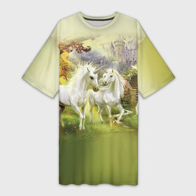 Платье-футболка 3D с принтом Единороги в Новосибирске,  |  | horse | horseshoe | акварель | головалошади | грива | единорог | жеребец | животные | конь | лошадь | лошадьскрыльями | подкова | природа | рисуноккрасками