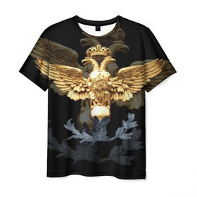 Мужская футболка 3D с принтом Золотой орел в Новосибирске, 100% полиэфир | прямой крой, круглый вырез горловины, длина до линии бедер | герб | двуглавый | золото | золотой орел | россия
