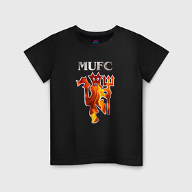 Детская футболка хлопок с принтом Manchester United fire в Новосибирске, 100% хлопок | круглый вырез горловины, полуприлегающий силуэт, длина до линии бедер | fc | manchester | mu | united | манчестер | мю | юнайтед