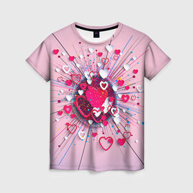 Женская футболка 3D с принтом Heart heart heart в Новосибирске, 100% полиэфир ( синтетическое хлопкоподобное полотно) | прямой крой, круглый вырез горловины, длина до линии бедер | 14 февраля | love | влюбленный | любовь | рисунок | сердечки | сердечко | сердце