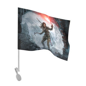 Флаг для автомобиля с принтом Rise of the Tomb Raider в Новосибирске, 100% полиэстер | Размер: 30*21 см | rise of the tomb raider | tomb raider | райдер | том райдер