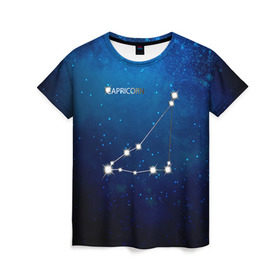 Женская футболка 3D с принтом Козерог в Новосибирске, 100% полиэфир ( синтетическое хлопкоподобное полотно) | прямой крой, круглый вырез горловины, длина до линии бедер | звезда | звезды | знак зодиака | козерог | космос | созвездие