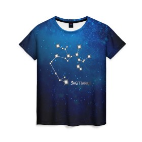 Женская футболка 3D с принтом Стрелец в Новосибирске, 100% полиэфир ( синтетическое хлопкоподобное полотно) | прямой крой, круглый вырез горловины, длина до линии бедер | звезда | звезды | знак зодиака | космос | созвездие | стрелец
